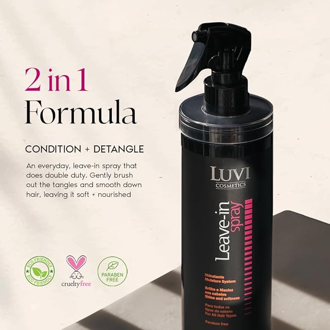 LUVI Leave In Spray Conditioner - Frizz & Damage Control - Multi-Benefit Treatment - Nourishes, Detangles, Smoothes Strands - Heat Protectant - All Hair Types - 16.89 Fl Oz