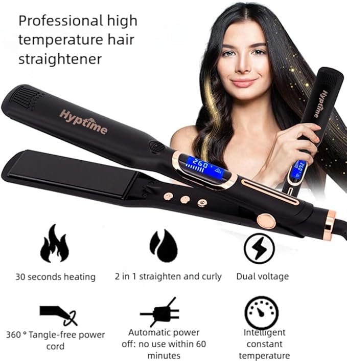Wide Flat Iron Titanium Straightener Digital Display to Accurately Control Temperature, 2 Inch for Thick & Curly Hairs Professional, Dual Voltage 500°F Fast Heating for Black Hair Friendly