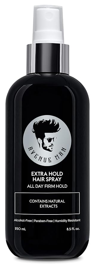Avenue Man Hair Spray for Men - Premium Mens Hairspray Extra Hold - Frizz Control, Humidity Resistant & Paraben-Free Extra Strong Hold Hairspray for Men - Non-Aerosol Formula - All Hair Types (8.5 oz)