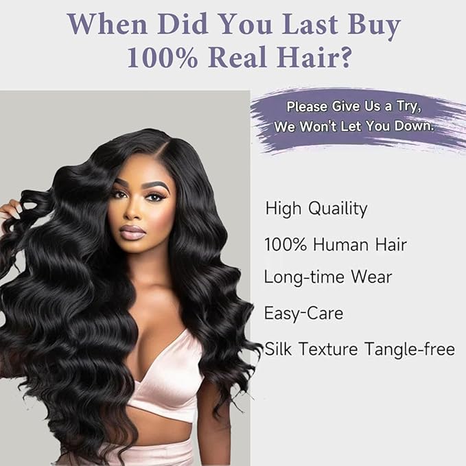 13x6 Lace Front Wigs Human Hair Pre Plucked 200% Density Body Wave HD Transparent Lace Frontal Wigs For Women Natural Color Glueless Wigs with Baby Hair 24 Inch