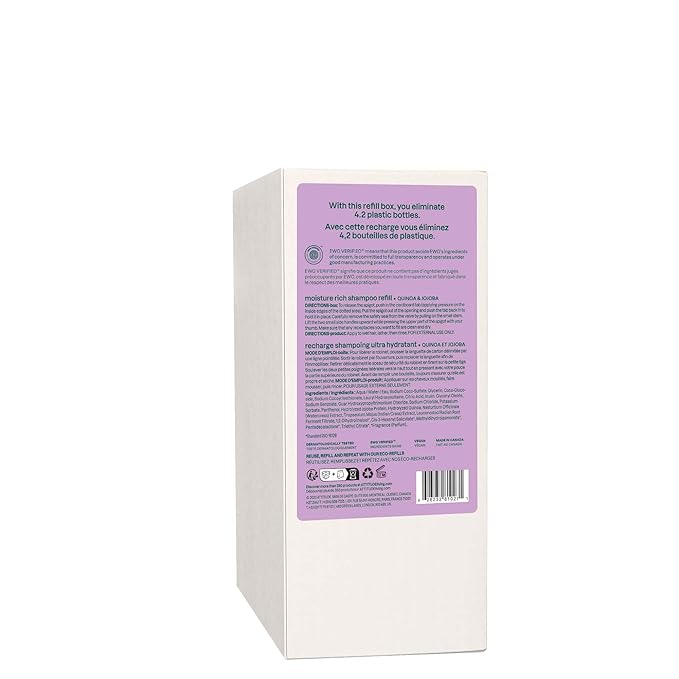 ATTITUDE Moisture Rich Hair Shampoo, EWG Verified, For Dry and Damaged Hair, Naturally Derived Ingredients, Vegan and Plant Based, Quinoa and Jojoba, Bulk Refill, 67.6 Fl Oz