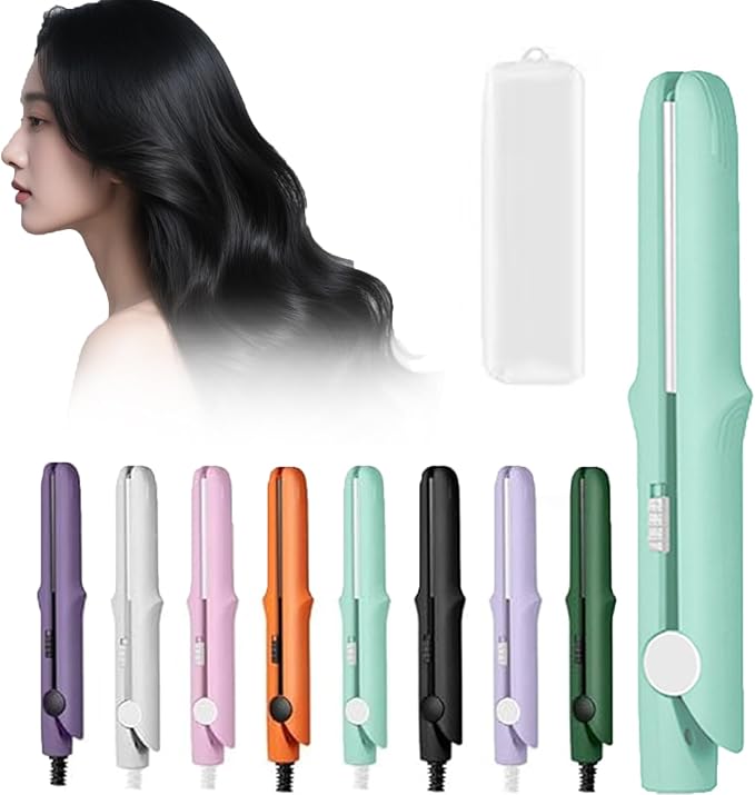 2 in 1 Mini Curling Iron, Hair Straightener, Dual Purpose Travel Curling Wand for All Hair Types Including Short & Long Hair, Portable Styling Tool with Constant Temperature (Mint Green)