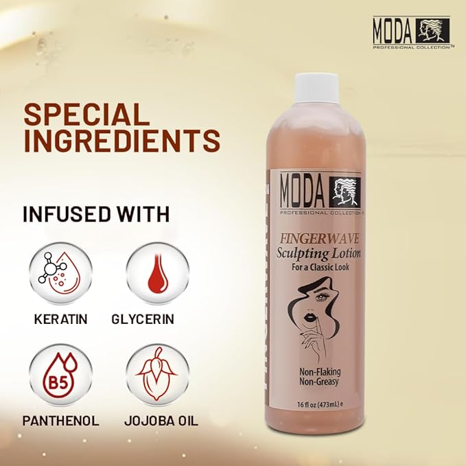 MODA - Finger Wave Sculpting Lotion - Curl Cream for Curly Hair, Non-Greasy and Non-Flaking Curl-Defining Lotion, Lasting Hold - 16 Oz