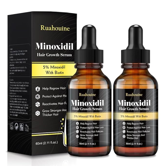 2-Pack 5% Minoxidil Hair Growth Serum, Hair Regrowth Treatment for Men and Women, Strengthens and Thickens Hair for Fuller, Longer Results, Beard and Facial Hair Enhancer