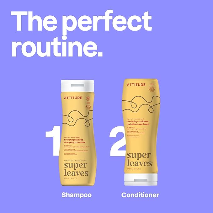 ATTITUDE Nourishing Shampoo for Curly Hair 3a – 3c with Moringa Oil, Vegan, Naturally Derived Ingredients, Provides Lightweight Moisture, 16 Fl Oz (Pack of 6)