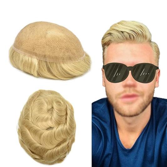 Toupee For Men Real Human Hair System For Men Full Swiss Lace Mens Toupee Lace Hair Piece For Men Hair System Bleached Knots 8x10-90% light density22R#