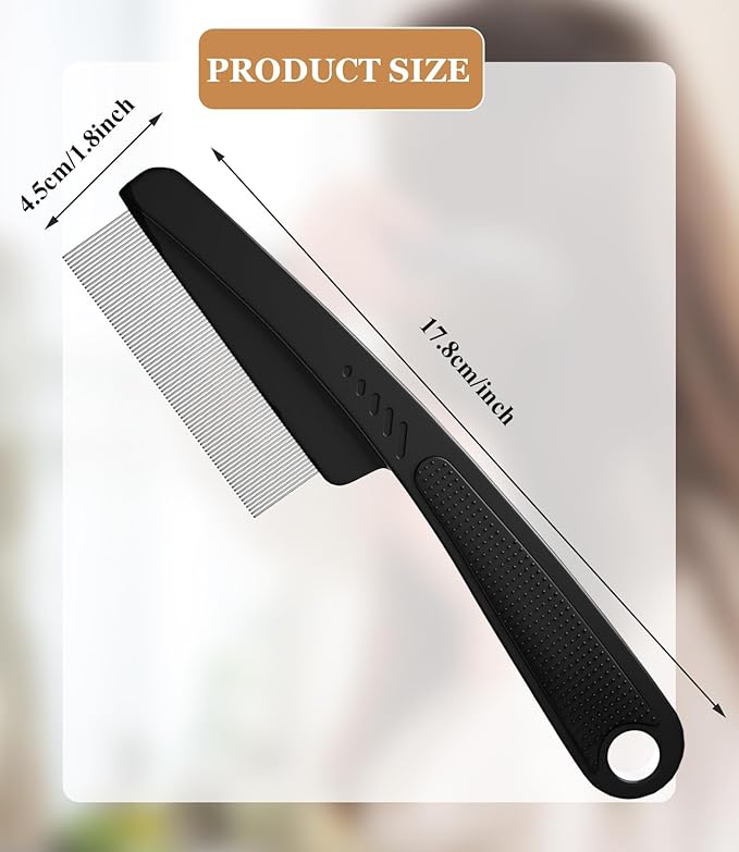 Dandruff Comb Fine Tooth Scalp Detox Comb Lice for Women, Men & Kids Stainless Steel Scalp Detoxing, Sweep & Massage Hair Brush Tool for Hair Care (Black 1PC)