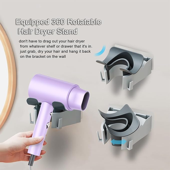 Salon Styling Hair Dryer with Wall Holder【Blue Light Negative Ions】 Fast Drying，High Power HairDryer for Home & Travel【Equipped 360 Rotatable Blow Dryer Stand 】 110V Matte Texture - Graphite Ash