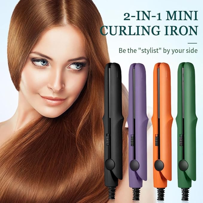 2026 Upgraded Mini Dual Purpose Curling Iron, 2-in-1 Mini Curling Wand Flat Iron Hair Straightener, Portable Travel Curling Wand for Short and All Hair Types (Light Purple)