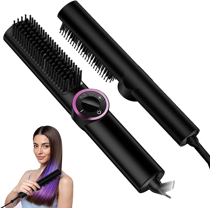 Hair Straightener Brush for Women - Curling & Straightening Ceramic Hot Comb Brush for Hair Styling
