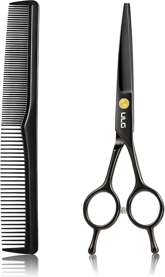 ULG Hair Cutting Scissors Professional Salon Shears 6.5-Inch Ultra Sharp Barber Scissors with Haircut Comb, Left/Right Symmetrical, Stainless Steel Haircut Scissors for Men, Women, Salon & Home Use