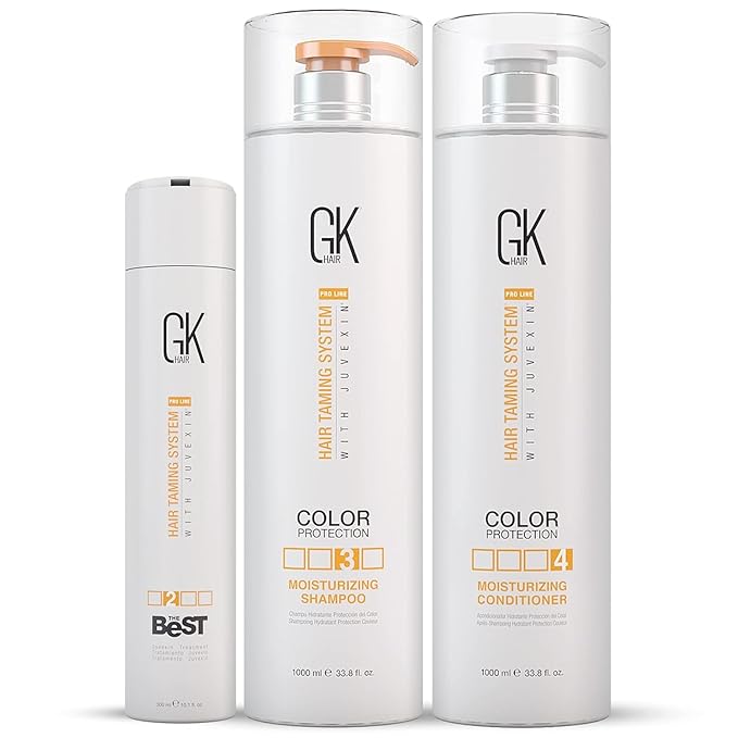 GK HAIR Global Keratin The Best Professional Hair (300ml/10.1 Fl Oz) For Straightening And Moisturizing Shampoo and Conditioner Set (1000ml/33.8 Fl Oz) for Color Treated