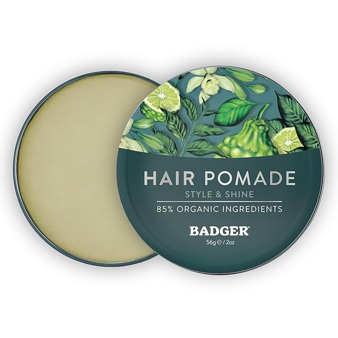 Badger Hair Pomade for Men, Organic, Easy to Use, Subtle Masculine Scent, Medium Hold Hair Pomade with Medium Shine Finish, Nourishes Hair & Scalp 2 oz Tin, 2-Pack