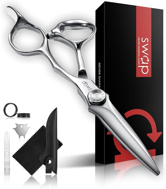 SWAP Professional Hair Cutting Scissors - 5.5'' Japanese SUS 440C Steel Barber Scissors, 60-62HRC Sharp Edge Blade with Adjustable Tension Screw for Salon & Home Use（5.5'' Hair Shears）