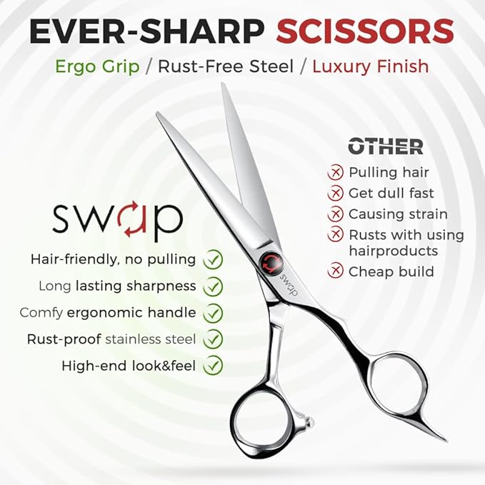 SWAP Professional Hair Cutting Scissors - SUS 440C Barber Shears, Profesional Shears for Hair Cutting (S2, 6 '' Hair Cutting Scissors)