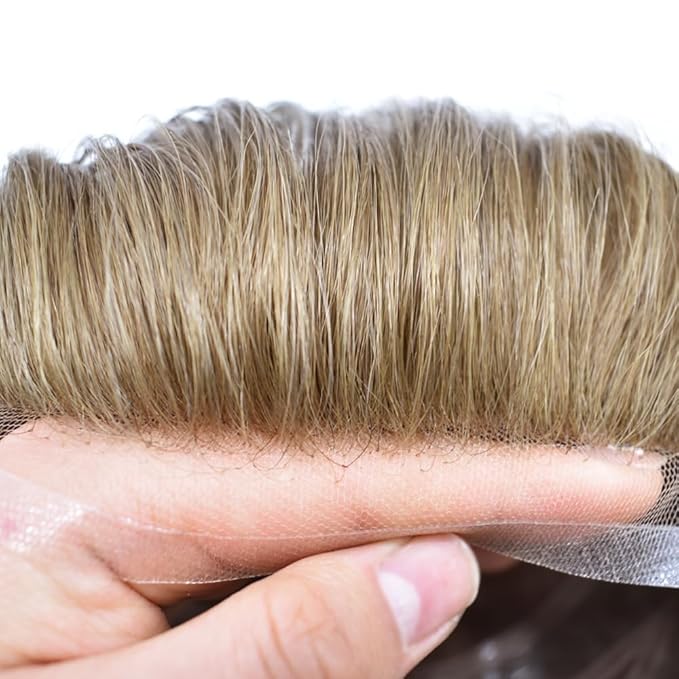 Toupee For Men Real Human Hair System Full Swiss Lace Mens Toupee Lace Hair Piece For Men Hair System Bleached Knots 7x9-80% light density17# DARK ASH BLONDE