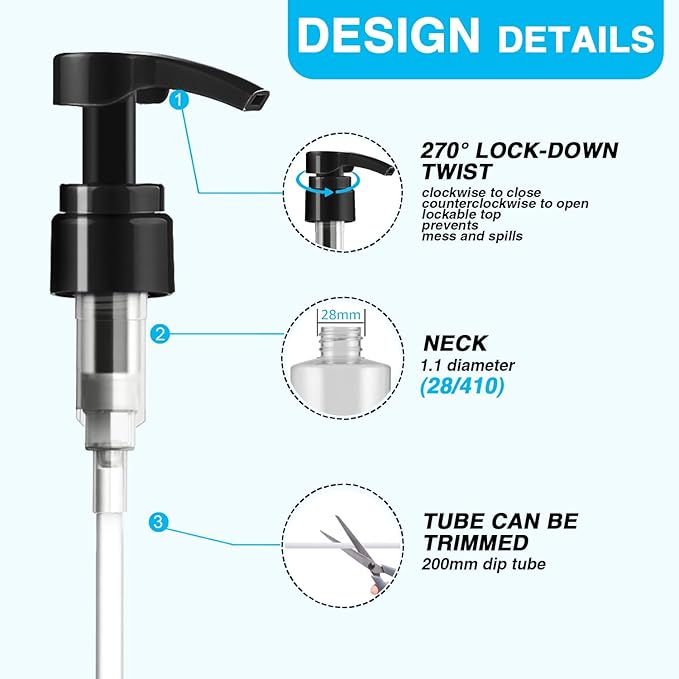 4-Pack Shampoo Pump for Liter 33.8 oz Shampoo and Conditioner, Pump Dispenser Fits Most Salon Brand Bottles with 1.1 inch Wide Opening, White Replacement Pump for Hair Products, Body Wash, Lotion, Gel