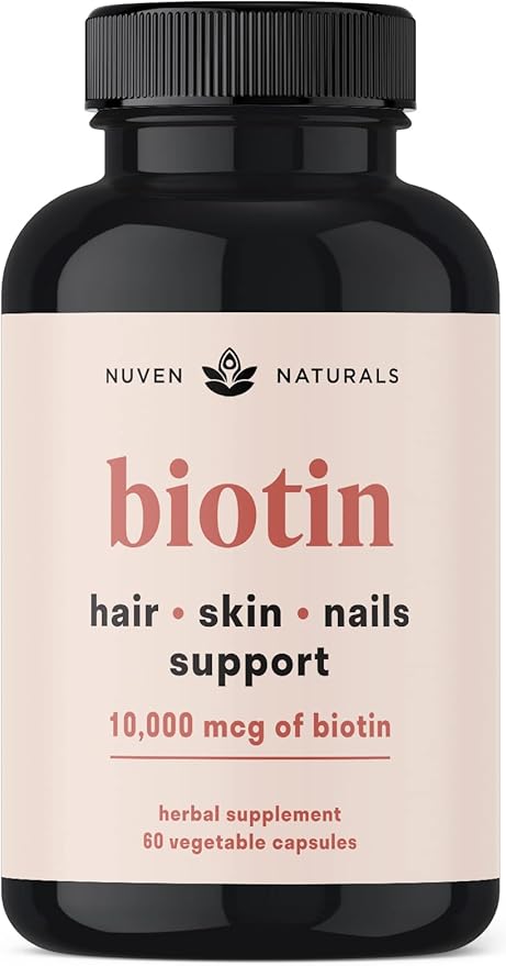Hair Vitamins - Biotin 10000 mcg with Vitamin A, E, C, D & Adaptogens to Support Hair, Skin & Nails - Biotin Supplement for Health & Growth | Vegan, Non-GMO, Gluten Free | 60 Capsules & 30 Servings