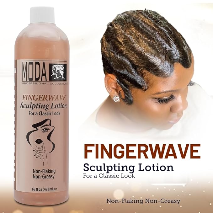 MODA - Finger Wave Sculpting Lotion - Curl Cream for Curly Hair, Non-Greasy and Non-Flaking Curl-Defining Lotion, Lasting Hold - 16 Oz