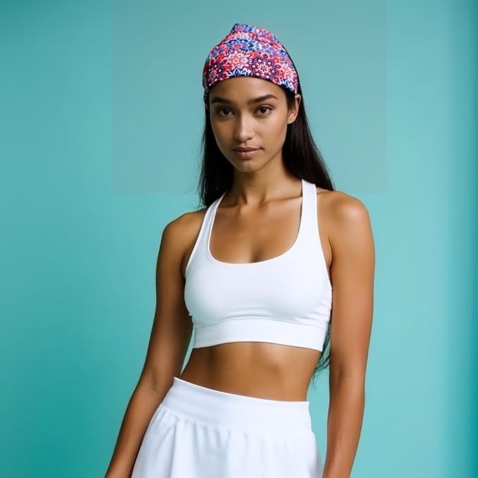 1 Pack Boho Headbands Stretch Paisley Print Bandana Headband Criss Cross Hair Bands Knotted Head Wrap Yoga Daily for Women and Girls (Rust Tribal)