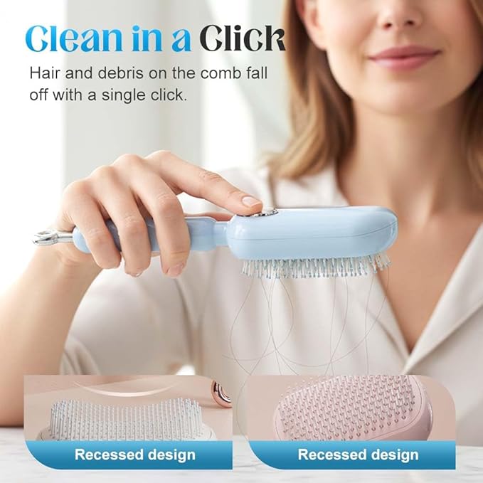 Retractable Cushion Massage Comb Brush, 2026 New Self Cleaning Hair Brush for Women, Anti Static Air Cushion Comb with Retractable Bristles for Women Men All Hairs Types (Blue)