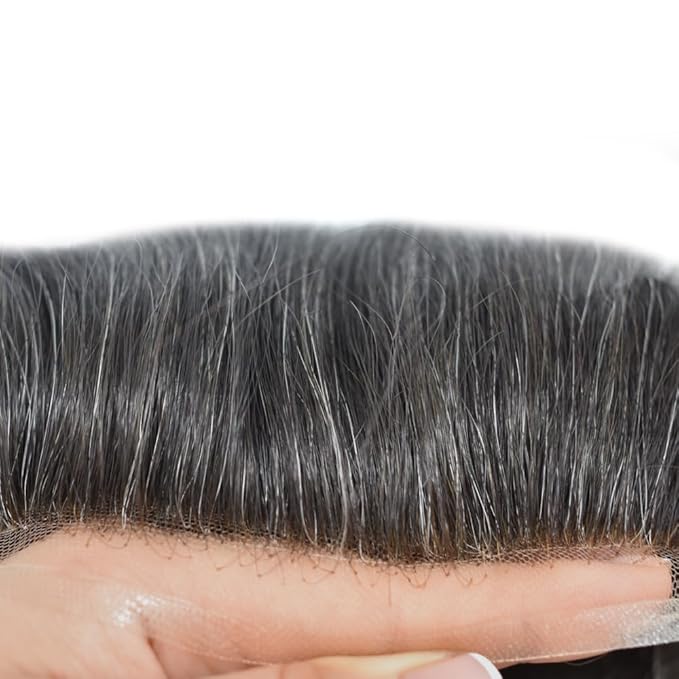 Toupee For Men Real Human Hair System Full Swiss Lace Mens Toupee Lace Hair Piece For Men Hair System Bleached Knots 8x10-80% light density#1B20 1B# OFF BLACK+20% GREY