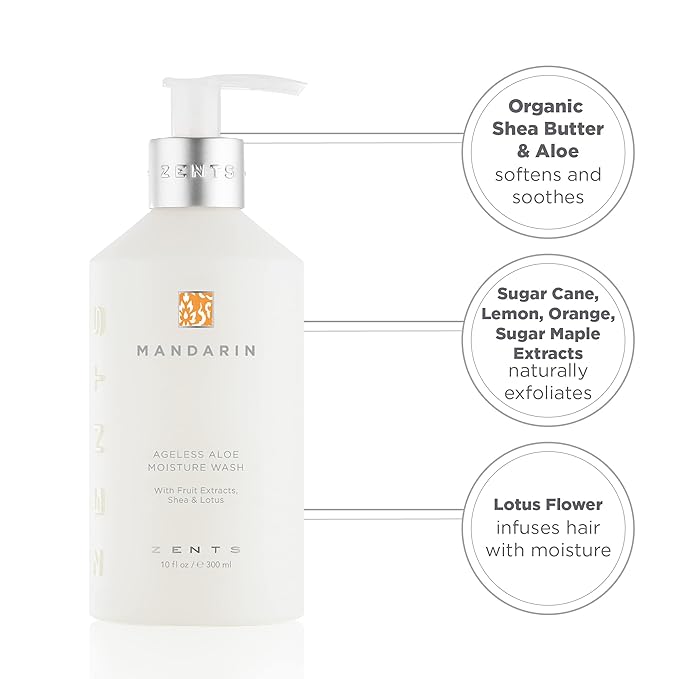 Zents Hand & Body Wash (Mandarin Fragrance) | Hydrating Anti-Aging Cleanser with Organic Shea Butter & Aloe for Dry Skin | Gentle & Nourishing | 10 fl oz