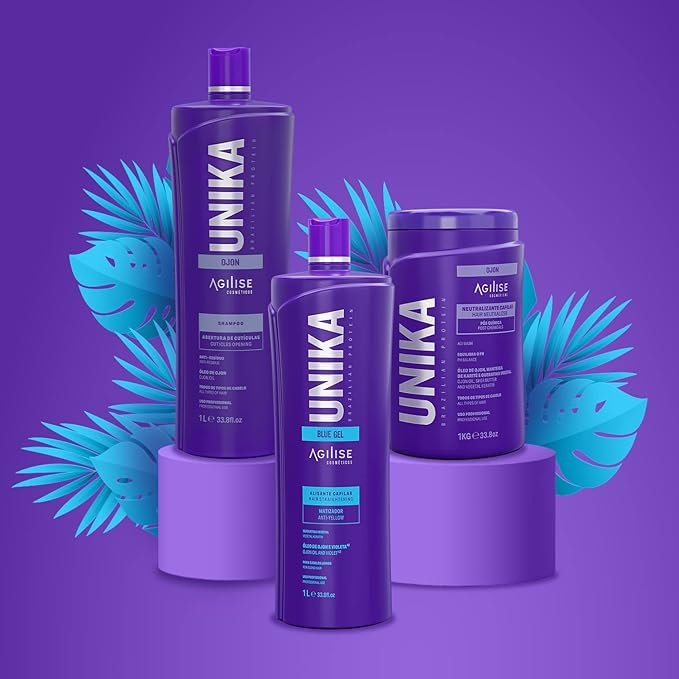 Agilise Unika Brazilian Keratin Hair Treatment Straightening for Blonde Hair – Straightener Gel with Ojon Oil & Violet, No Yellow – Keratina para alisar el pelo decolorado sin formol – Blue