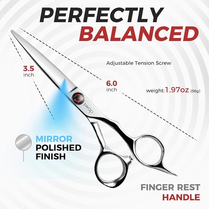 SWAP Professional Hair Cutting Scissors - SUS 440C Barber Shears, Profesional Shears for Hair Cutting (S2, 6 '' Hair Cutting Scissors)