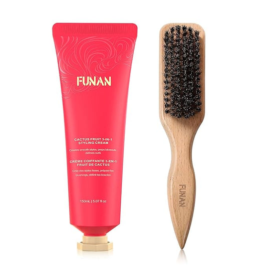 Styling Cream & brush, Cactus Fruit 3-In-1, Smooth Styles, Prep Shiny Blowouts, Defines Curls, No Chemical Flavors Fly Away Hair Tamer.