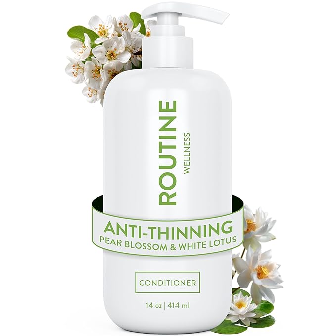 Routine Wellness Anti-Thinning Deep Conditioner for Thinning Hair – Strengthening DHT Blocker Formula for Men & Women – Promotes Fuller-Looking, Healthier Hair – 14 oz Pear Blossom & White Lotus