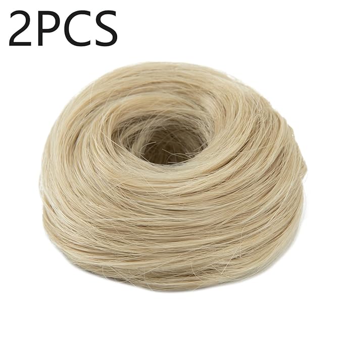 2PCS Small Cute Messy Bun Hair Piece for Thin Hair Women Mini Synthetic Curly Bun Scrunchies Updo Hairpieces Ash Blonde