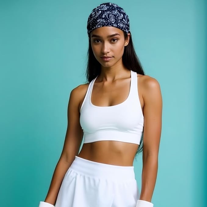 1 Pack Boho Headbands Stretch Paisley Print Bandana Headband Criss Cross Hair Bands Knotted Head Wrap Yoga Daily for Women and Girls (Black Ornate)