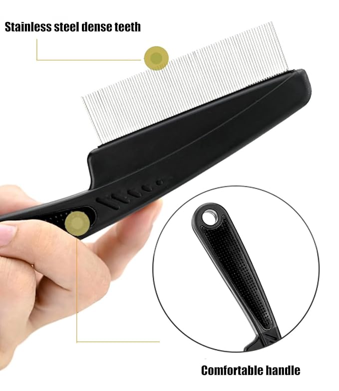 Dandruff Comb Fine Tooth Scalp Detox Comb Lice for Women, Men & Kids Stainless Steel Scalp Detoxing, Sweep & Massage Hair Brush Tool for Hair Care (Black 1PC)