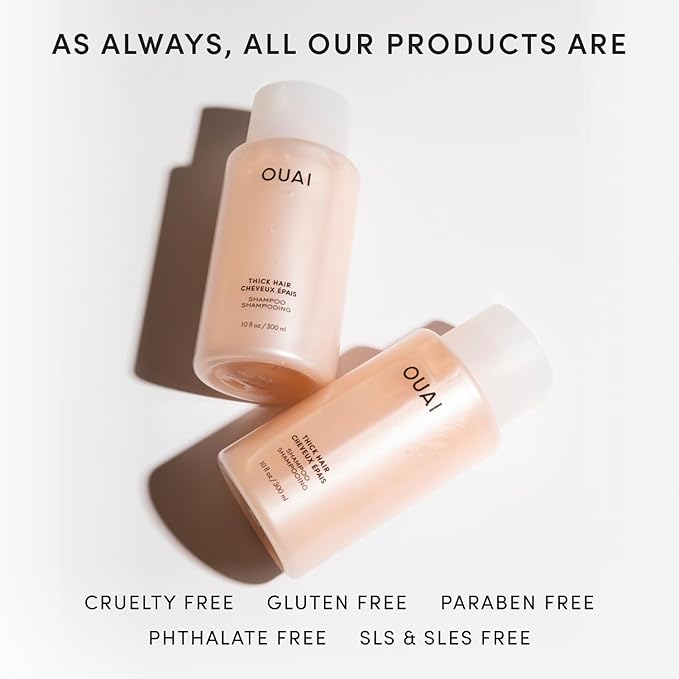 OUAI Thick Shampoo - Moisturizing Shampoo with Keratin, Marshmallow Root, Shea Butter, Avocado Oil for Thick Hair - Strengthens & Hydrates Strands - Paraben, Phthalate & Sulfate Free (10 Fl Oz)