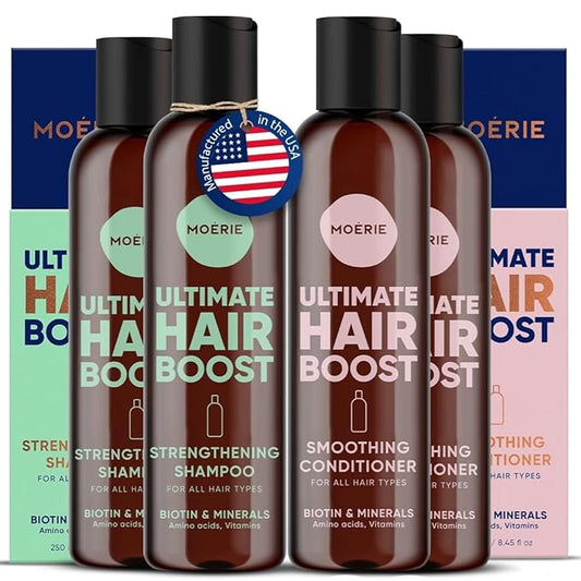 Moerie Volumizing Shampoo and Conditioner for Hair Loss - Thickening Products with Ingredients of Natural Origin - Over 100 Active Ingredients for Thick, Long, Luscious Hair, Double Set