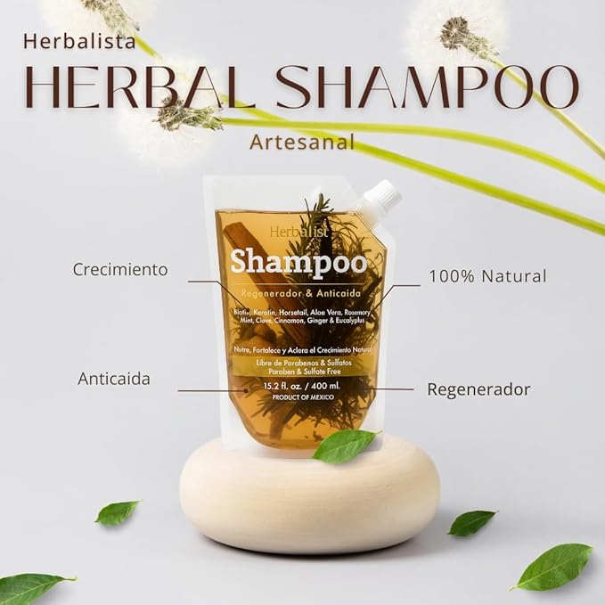 2 Piece Bundle - Herbalista Viral New Herbal Shampoo 400ml (15.2 fl oz) Each - With Real Pieces of Rosemary, Cinnamon, Anise, Clove, Aloe, Ginger, & Eucalyptus, Strengthens Regenerates Boosts Growth