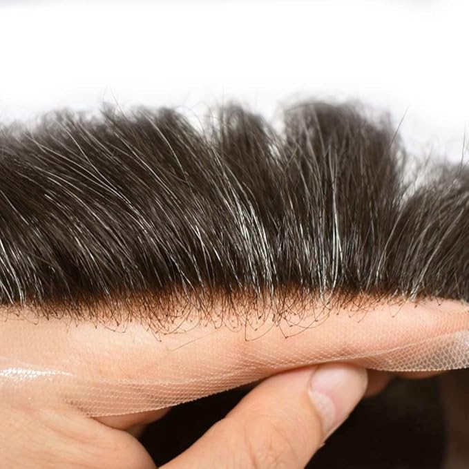 Toupee for Men Real Human Hair Swiss Lace Hairpiece for Men Hair Replacement System Poly Coated Mens Hairpieces Breathable Mens Hair System 6X9-80%Light Density 330# 3# DARK BROWN+30%GREY