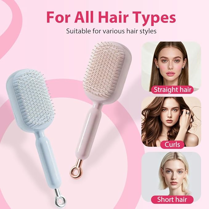 Retractable Cushion Massage Comb Brush, 2026 New Self Cleaning Hair Brush, Anti Static Massage Comb Air Cushion Comb for Women (Pink, 2pcs)