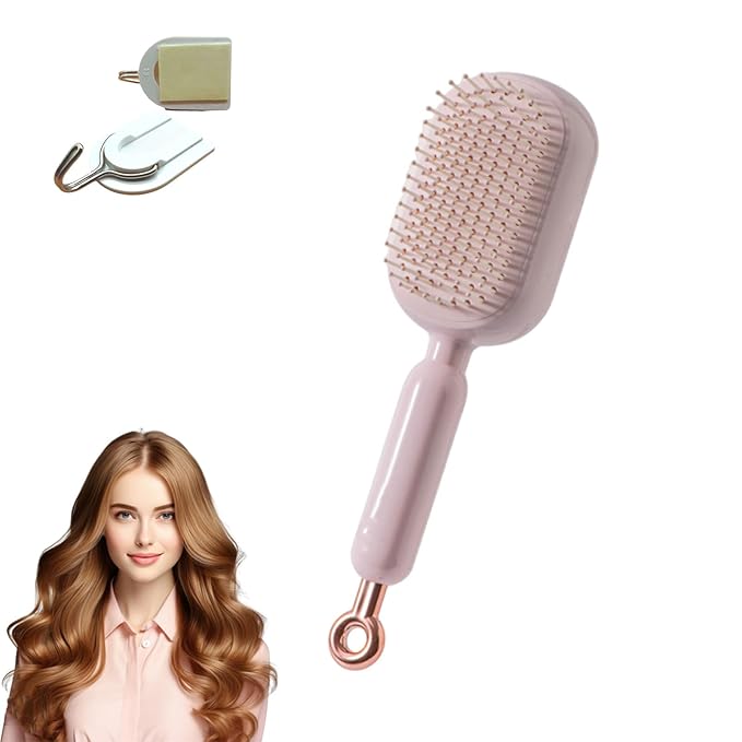 Retractable Cushion Massage Comb, Anti-Static Scalp Massager Tool, Retractable Self Cleaning Hair Brush for Women, Ergonomic Handle Hair Comb for All Types of Hairs and Wigs (Pink)