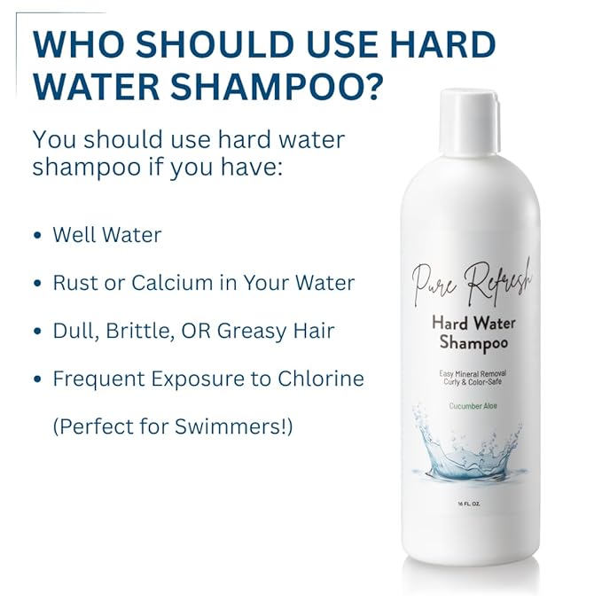 Pure Refresh Hard Water Shampoo - Chelating, Sulfate-Free Hair Care for Well Water - Hard Water Hair Treatment to Gently Remove Buildup and Revive Softness - Made in the USA (16oz.)