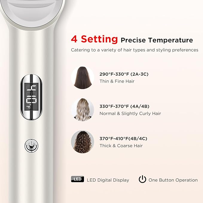 Prizm Hair Straightener Brush, 20s Fast Heating, Negative Ions Hair Straightening Comb with Less Frizz, 4 Temp Settings & LED Display, Anti-Scald Design for Home Salon, Dual Voltage, Champagne Silver