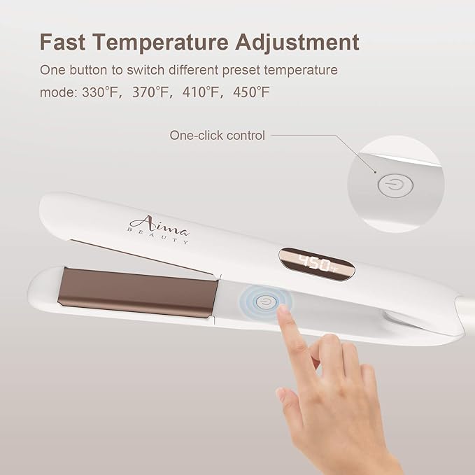 1¼ Inch Titanium Nano Flat Iron, Aima Beauty 2 in 1 Hair Straightener with 3D Floating Ceramic Coating Plates for Healthy Styling & Thin Hair, LCD Temp Display, Dual Voltage, White