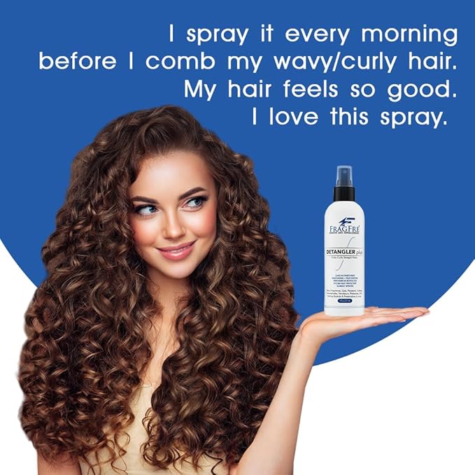 Detangler plus Styling Hair Spray 8 oz - Heat Protectant and Blowout Spray - Leave in Conditioner for Sensitive Skin - Fragrance Free Hypoallergenic Unscented - Anti Frizz Vegan Cruelty Free