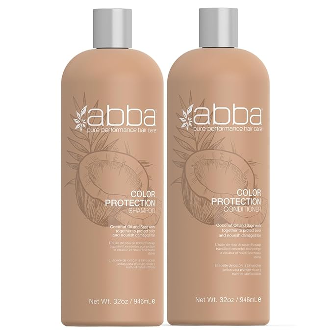 ABBA - Pure Color Protection Shampoo & Conditioner Shine Enhancing & Nourishing Value Duo Set – Coconut Oil & Sage, 32 fl oz Each