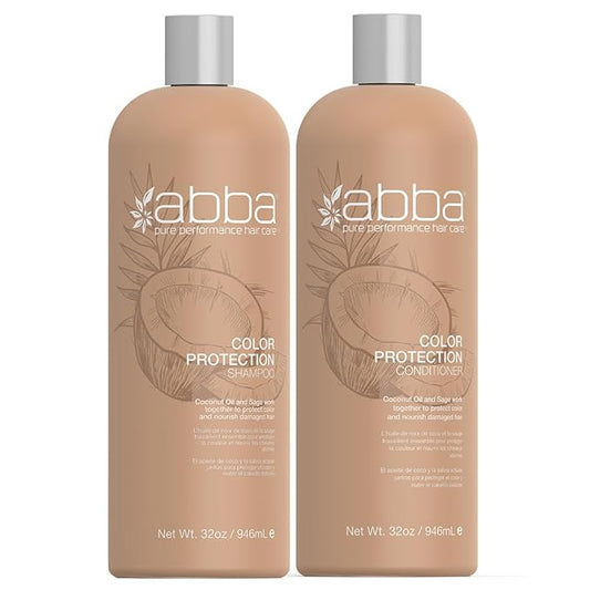 ABBA - Pure Color Protection Shampoo & Conditioner Shine Enhancing & Nourishing Value Duo Set – Coconut Oil & Sage, 32 fl oz Each