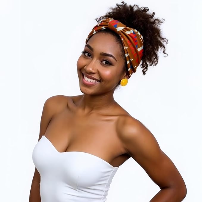 1 Pack Boho Headbands Stretch Paisley Print Bandana Headband Criss Cross Hair Bands Knotted Head Wrap Yoga Daily for Women and Girls (Brown Vintage)