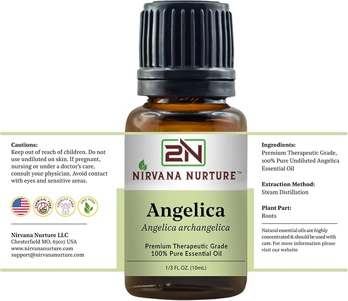 Angelica Essential Oil 100% Pure Premium Therapeutic Grade, Undiluted - Aromatherapy Diffuser for Calm and Relaxation, Skin Care, Hair Care