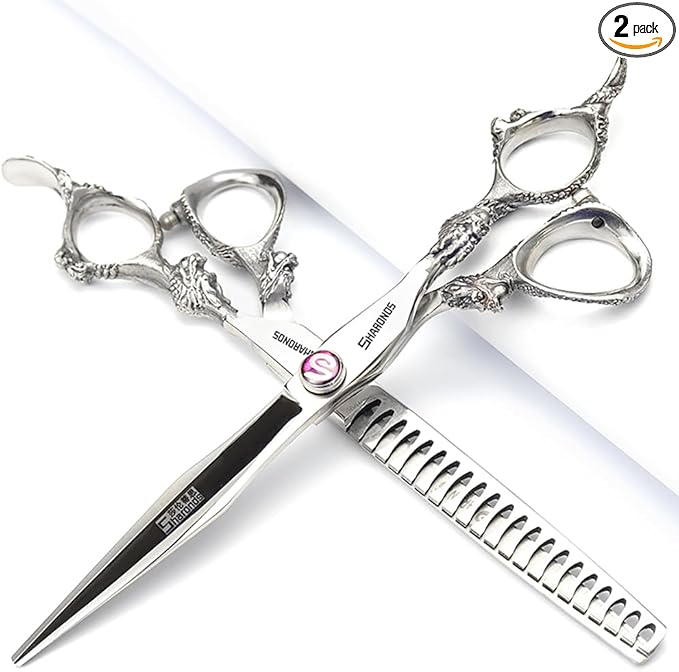SHARONDS Hair Cutting Scissors Hairdressing Scissors Thinning Scissor Professional Barber Salon Home Shear For Men Women (7-inch 2pc-A)