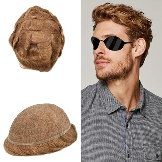 Toupee For Men Real Human Hair System For Men Full Swiss Lace Mens Toupee Lace Hair Piece For Men Hair System Bleached Knots 8x10-80% light density30R#